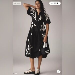 NWT Anthropologie Short-Sleeve Embroidery Appliqué Maxi Dress Medium